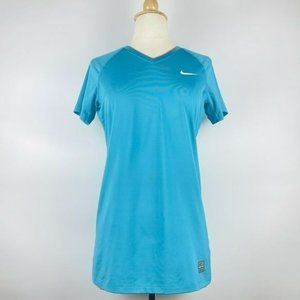 NIKE Pro Dri-Fit V-Neck Athletic Shirt in Blue w/ Orange Trim Size M